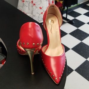 Red and gold high heels